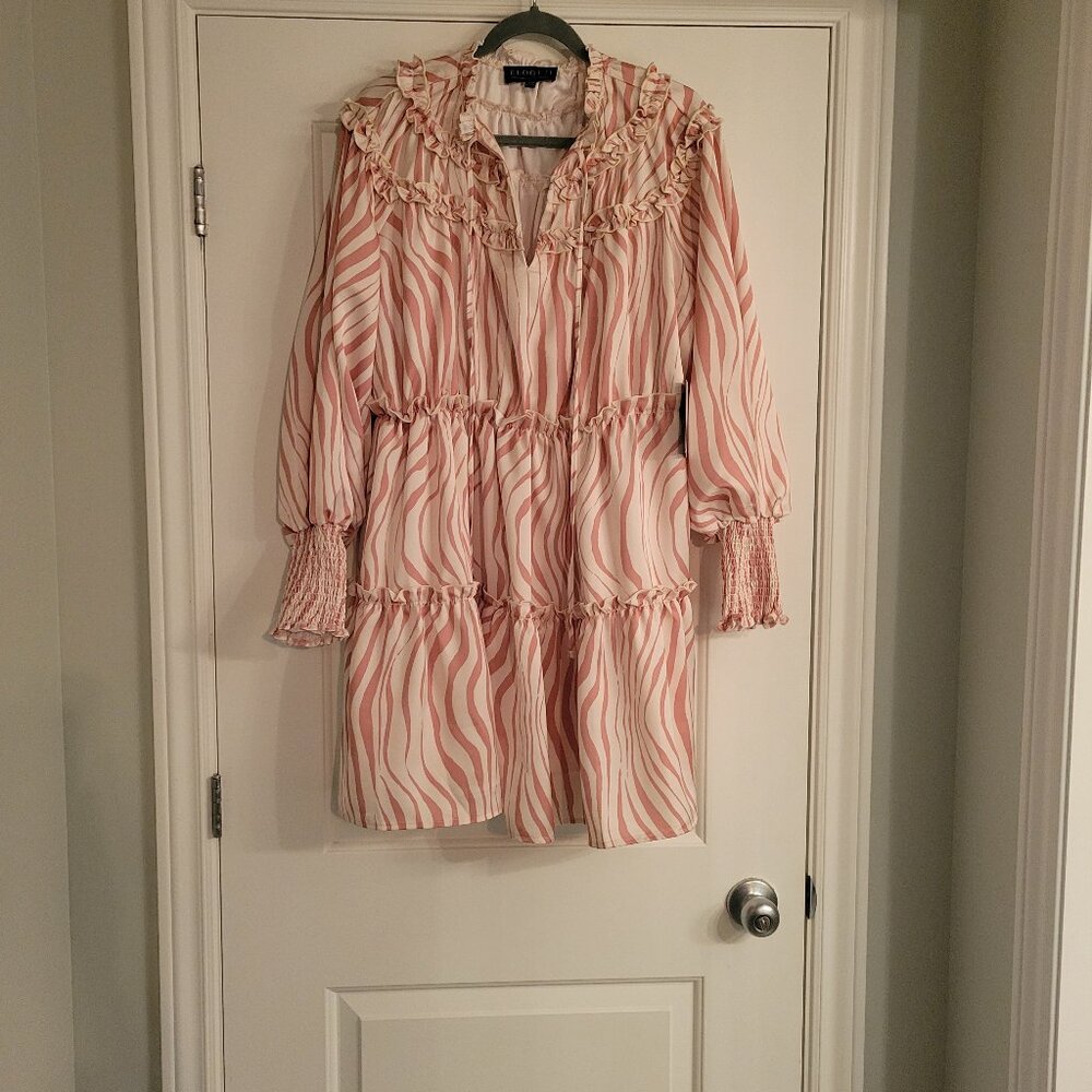 Eloquii Pink & white Satin Dress with Ruffle Size 14/16 - Picture 2 of 11